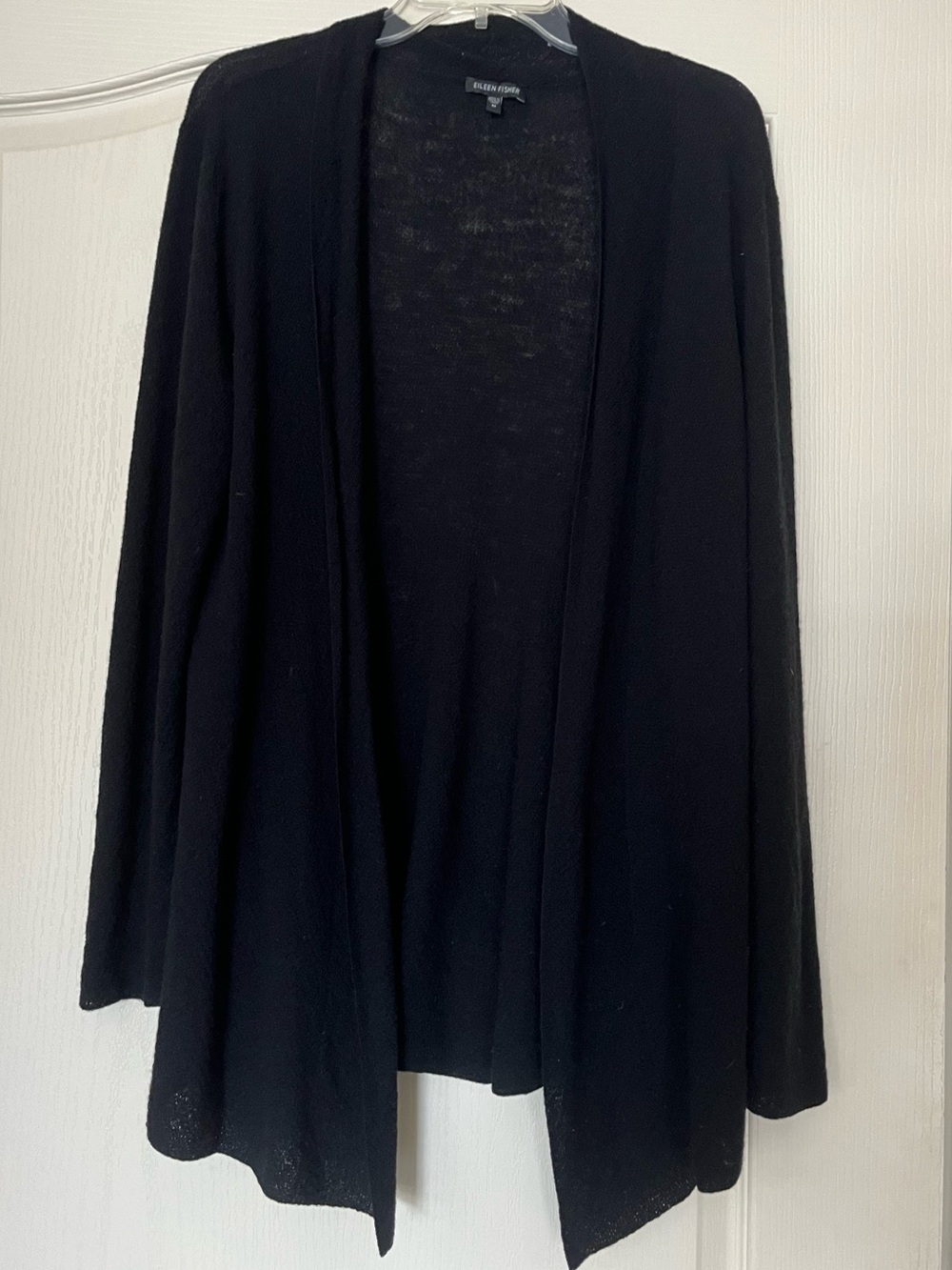 EILEEN FISHER Black 100% Wool Open Front Draped Cardigan Minimalist Classic M